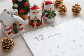 12月のカレンダー　クリスマスイメージ
