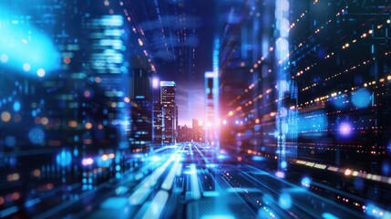 Futuristic Cityscape with Digital Overlays