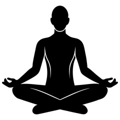 Meditation on silhouette in vector illustration on a white background