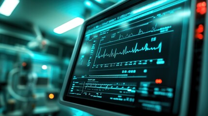 Fototapeta premium a Digital Screen Displaying a Fluctuating Trend Line Graph, Representing Cancer Statistics and Data Visualization for Medical Analysis. This Artwork Captures the Intersection of Finance, Business, and