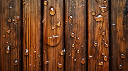 Fototapeta premium Close-up of wooden surface with water droplets, highlighting texture and moisture.