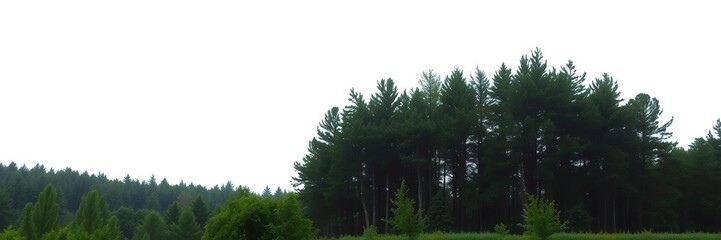 Obraz premium Minimalistic forest landscape including tall trees, lush greenery, and a serene atmosphere on a white background, forest, nature