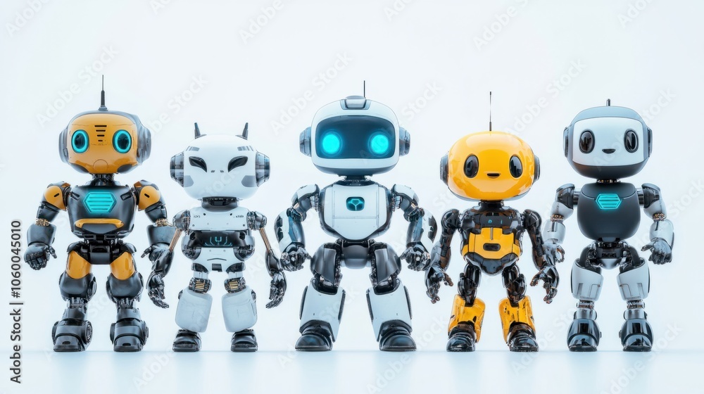 Aufkleber group of modern ai robots with humanoid features isolated against a white background
