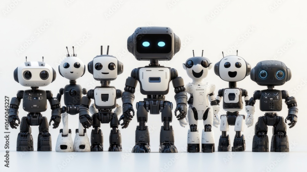 Aufkleber group of modern ai robots with humanoid features isolated against a white background