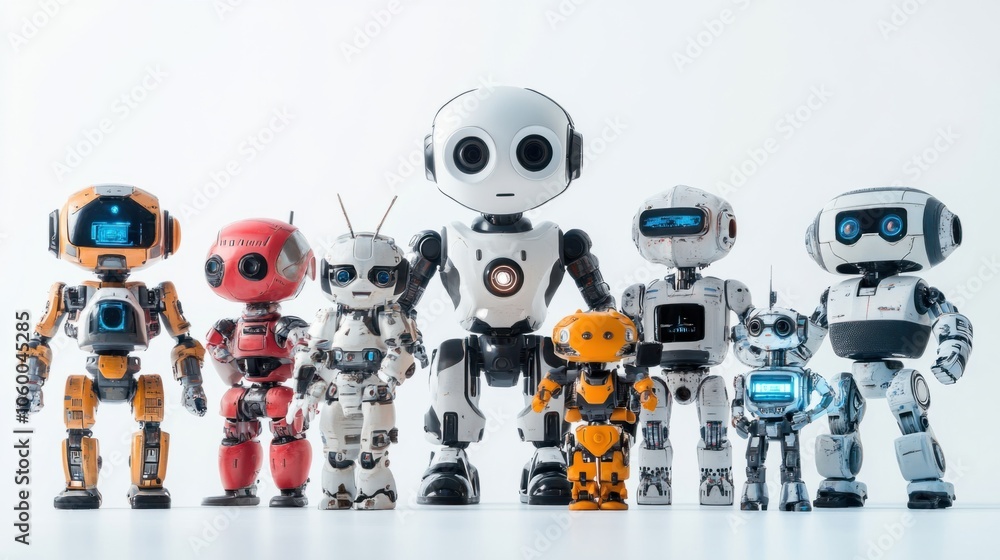 Aufkleber group of modern ai robots with humanoid features isolated against a white background
