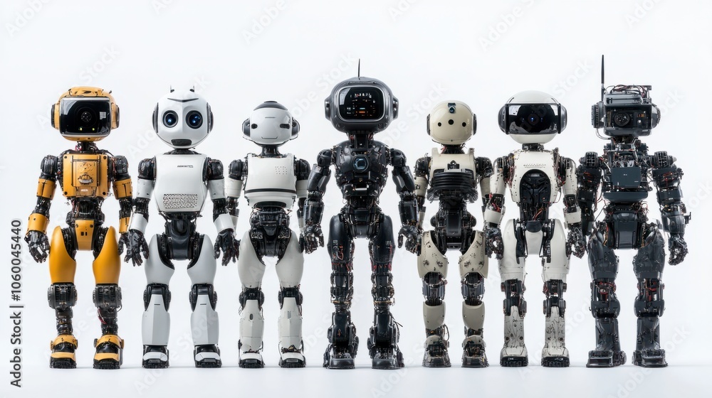 Aufkleber group of modern ai robots with humanoid features isolated against a white background