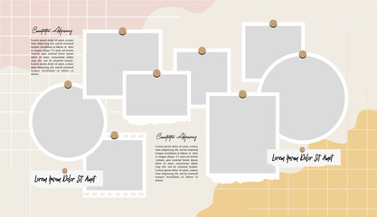 Pictures or photos frame collage, page grid layout abstract photo frames and digital photo wall template