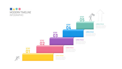 ladder Infographic 5 steps stairs to success growth template. Business process. Vector illustration. © Feelplus Creator