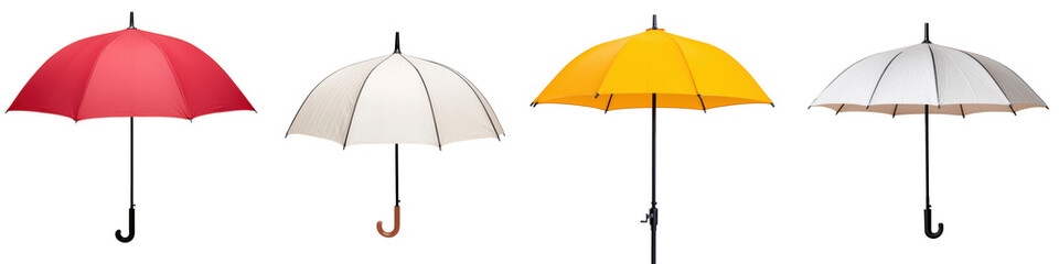 Obraz premium Four colorful umbrellas on a white isolated background.