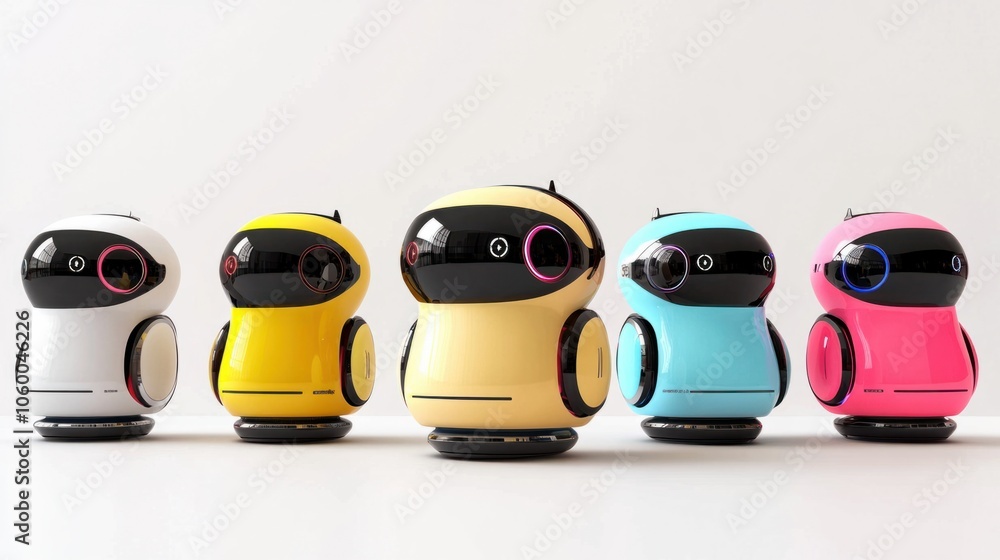 Aufkleber group of smart ai robots in various colors and sleek designs isolated on white