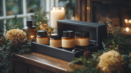 Scented Candles in a Gift Box Decorated with Greenery