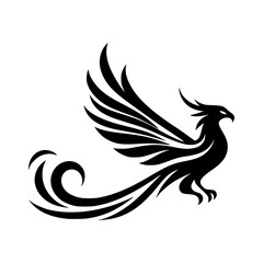 Obraz premium Abstract Phoenix Bird Logo Design. Elegant Black Phoenix Silhouette. Modern Phoenix Symbol with Wings. 
