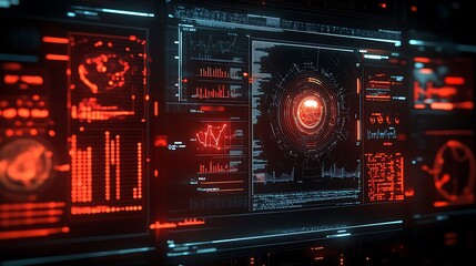 Obraz premium Futuristic data visualization interface in a high-tech environment