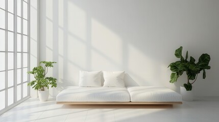 Minimalist White Living Room with Plants