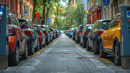 Public parking along the street with charging points for electric vehicles