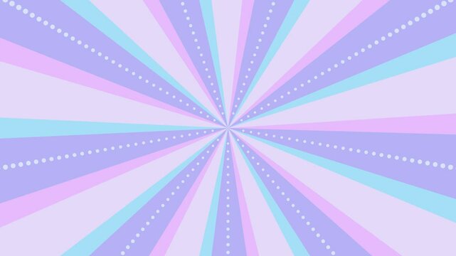 4色サンバーストとドット線のイラストが回転するループ動画（ゆめかわ）