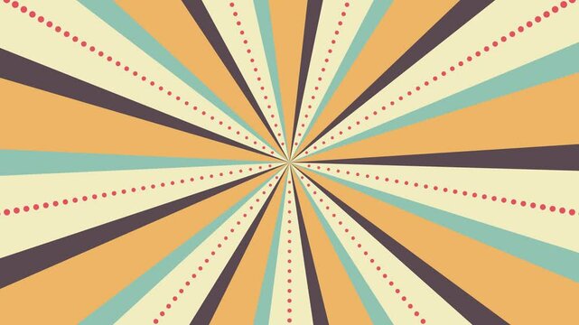 4色サンバーストとドット線のイラストが回転するループ動画（レトロ）