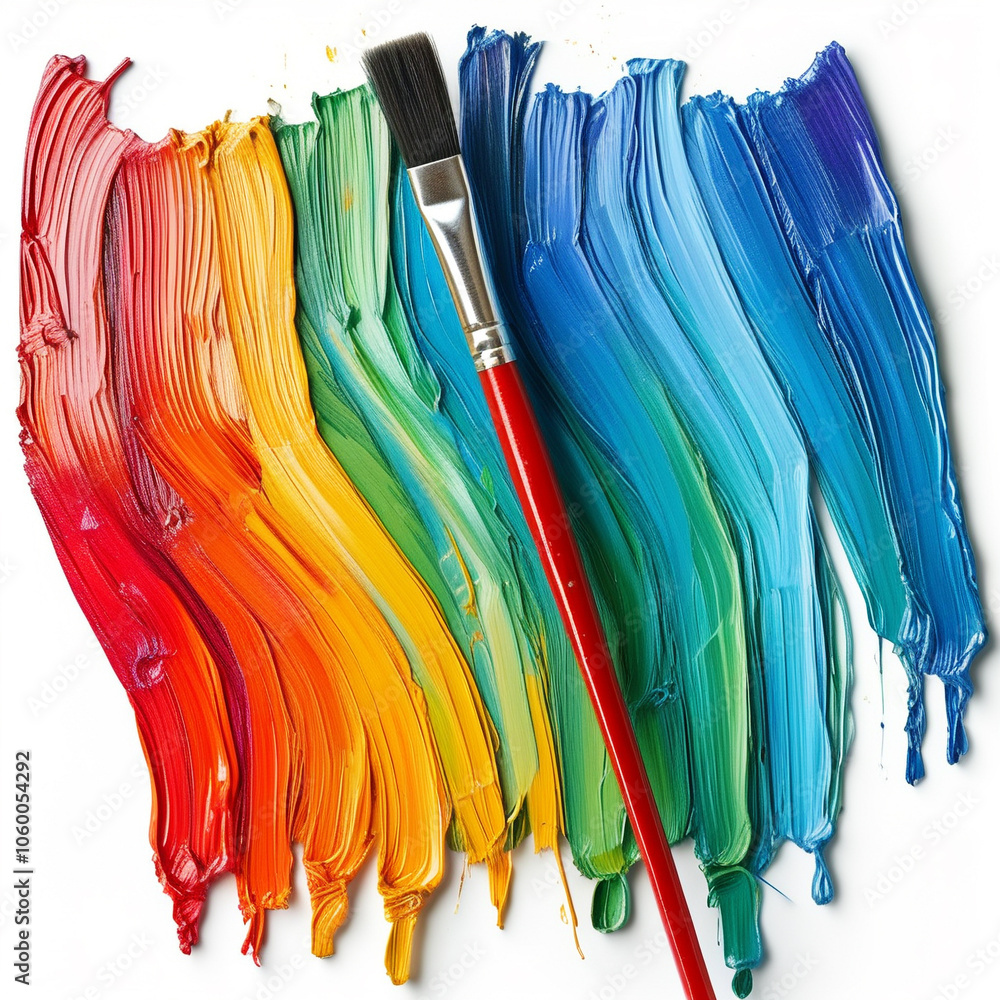 Poster vivid brush strokes of color create a rainbow spectrum on a clean white canvas
