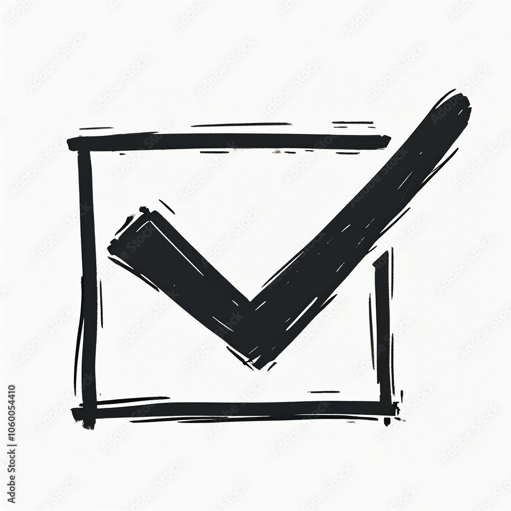 Poster creative hand-drawn checkmark symbolizing completion on a blank canvas background