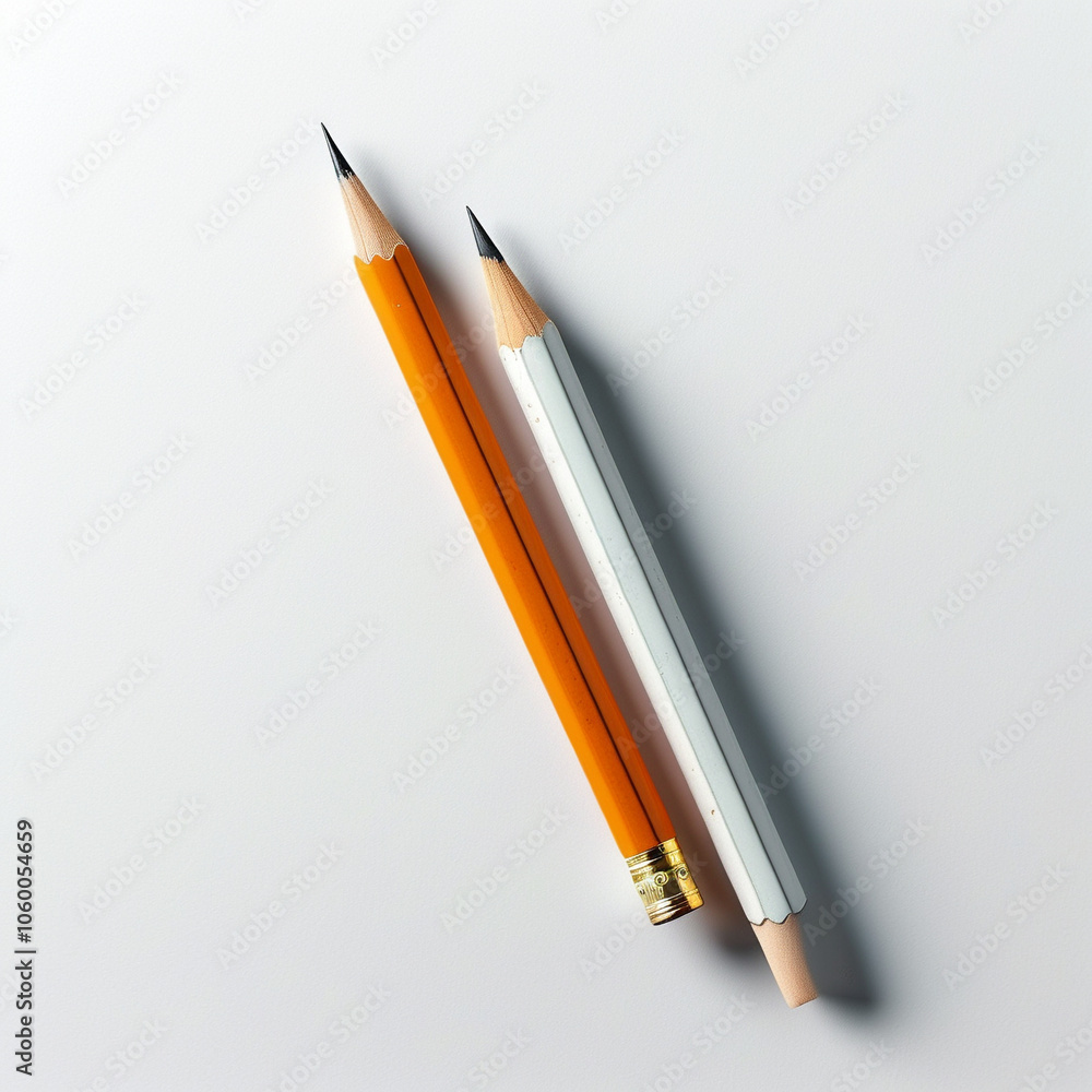 Poster two artistically sharpened pencils resting on a smooth white surface in soft light