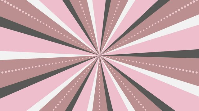 Loop video of rotating 4-color sunburst and dot lines (pink)
