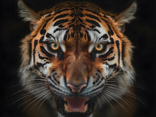 Fototapeta premium Portrait of a tiger on a black background. Close-up.