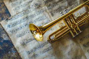 Naklejka premium Classical music wind instrument trumpet.