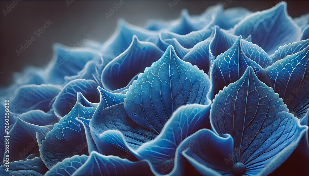 Poster a close-up view of blue, textured petals resembling a floral or abstract design, showcasing intricat