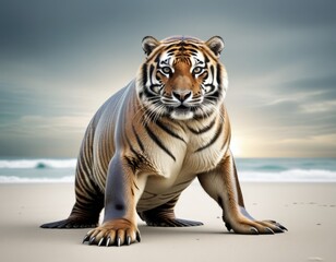 Hybrid animal between tiger and seal.