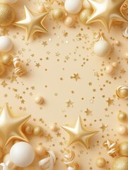 황금 축하 풍선과 색종이
