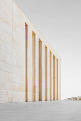 Naklejka premium Modern architectural design showcasing elongated windows against a minimalist backdrop