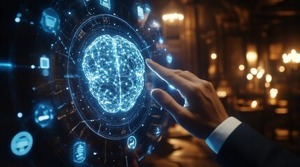 Fototapeta premium Hand Reaching Toward Digital AI Interface