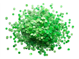 Stack of green Confetti isolated on transparent 