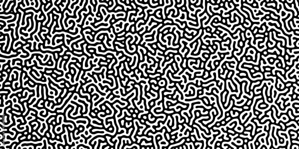 Poster turing reaction diffusion monochrome seamless pattern with chaotic motion. natural seamless line pat