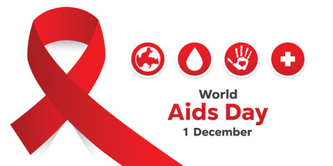 World Aids Day. Ribbon, earth, blood, hand and plus icon. Great for cards, banners, posters, social media and more. White background.