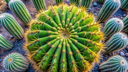 Obraz premium Aerial view of tall thick body cactus in desert