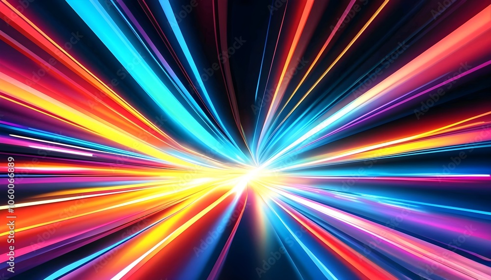 Poster vivid abstract burst of colorful rays with a psychedelic rainbow pattern and motion lines