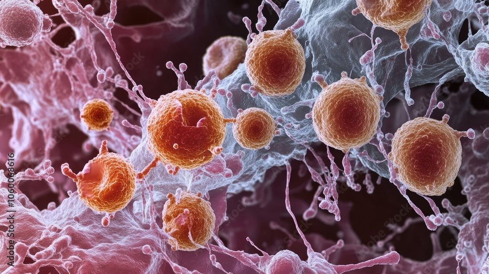 Aufkleber a close-up microscopic view of red blood cells suspended among cellular particles, highlighting the 