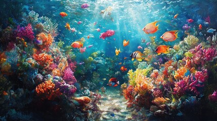 Obraz premium Aquarium with tropical fish among vibrant corals, capturing beauty of aquatic ecosystems.