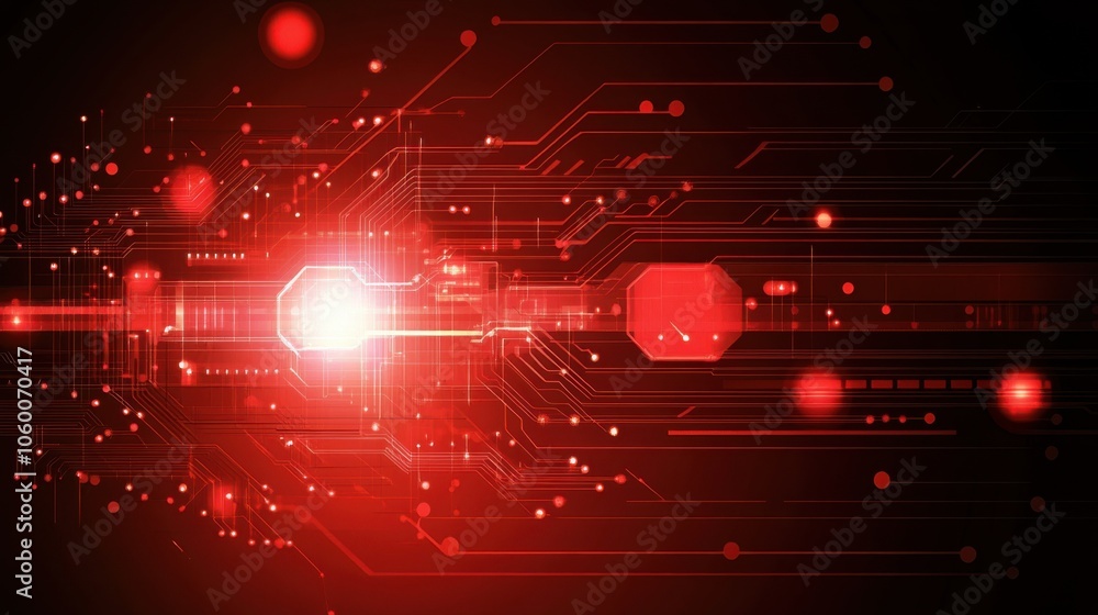 Poster dynamic abstract circuit board design in red