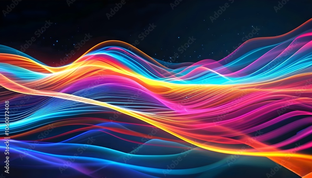 Poster colorful abstract wave design with vibrant lines and a dynamic swirl effect, perfect for a modern wa
