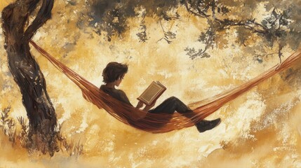 Peaceful Watercolor Scene of a Person Reading