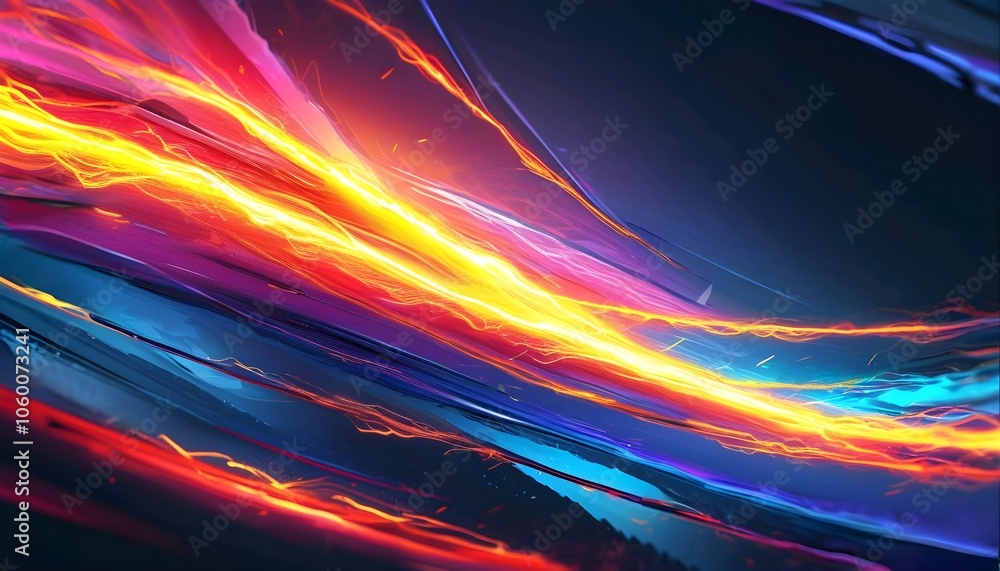 Poster colorful abstract light background with a futuristic design, featuring glowing waves and patterns th
