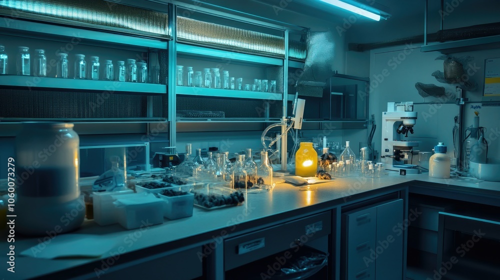 Poster lab setup with rats as part of a scientific experiment, reflecting on ethical testing standards in b