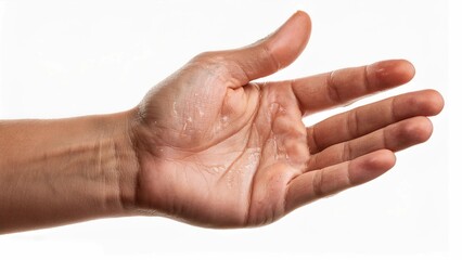 Open hand with Hyperhidrosis, wet hand from sweat syndrome isolated on white background 