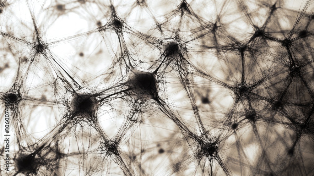 Poster digital neural network with intricate web of connections, symbolizing cutting-edge neuroscience