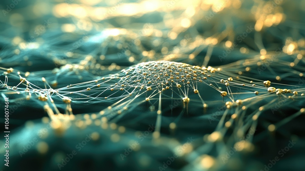 Poster digital rendering of a neural network with intricate pathways, showcasing the forefront of neuroscie
