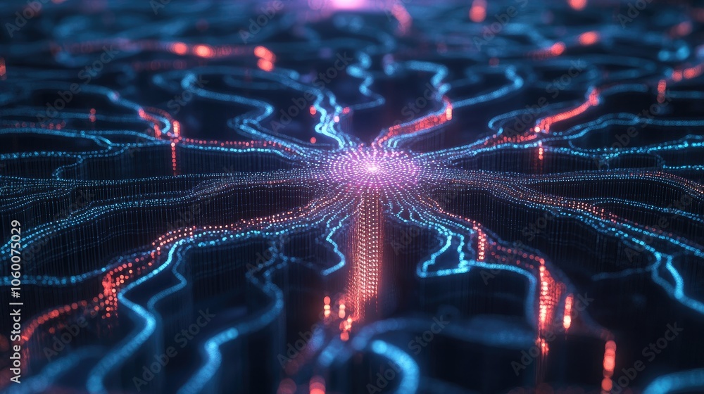 Poster a complex digital neural network with glowing connections, symbolizing advances in brain science