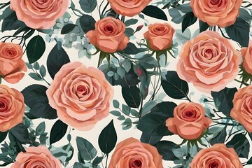 Beautiful romantic flower collection with roses, leaves, floral bouquets, flower compositions. Generative AI