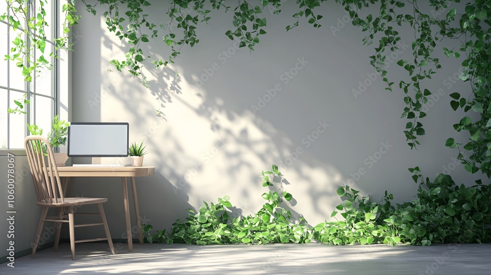 Aufkleber professional on a video call from a sunny patio workspace, surrounded by greenery and fresh air with